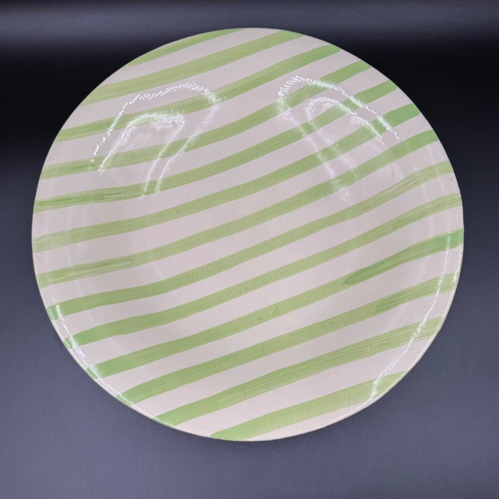 Rare Vintage Vietri Stoneware Green Stripes Platter Handcrafted In Italy 13" D